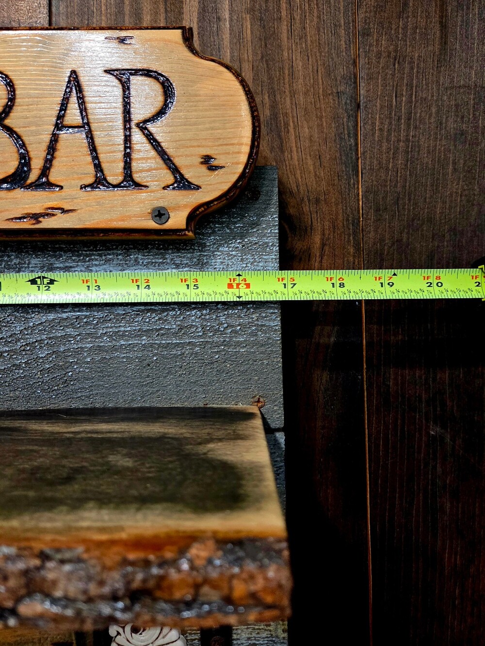 Handmade Rustic Coffee Bar Wall Decor With Hooks Along Bottom & Live Edge Shelf! - Picture 14 of 16